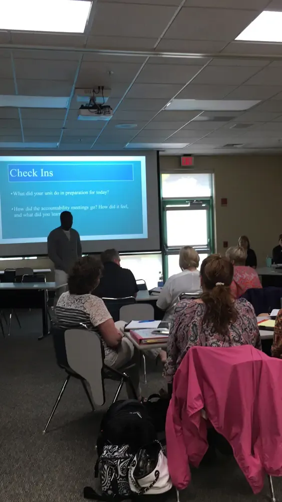 Projected leadership presentation during a workshop