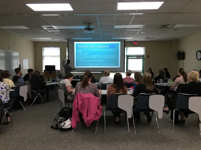 Classroom workshop with a projected presentation