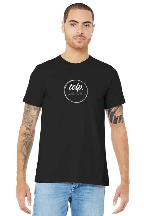 Printed Unisex Jersey Tee: Black with Twin Cities Leaders Podcast Circle front